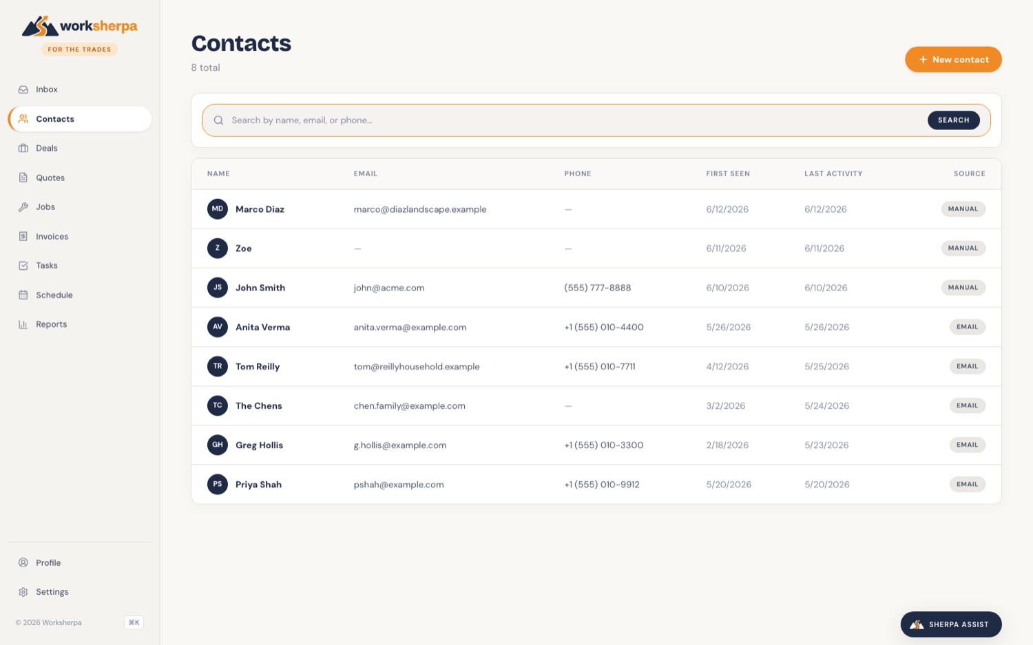 Worksherpa contacts list